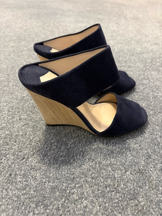Prada Shoes - Prada Navy Suede Wedge Slide Sandals